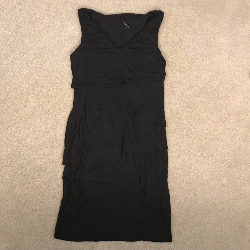 Lapis Tiered Black Midi Dress